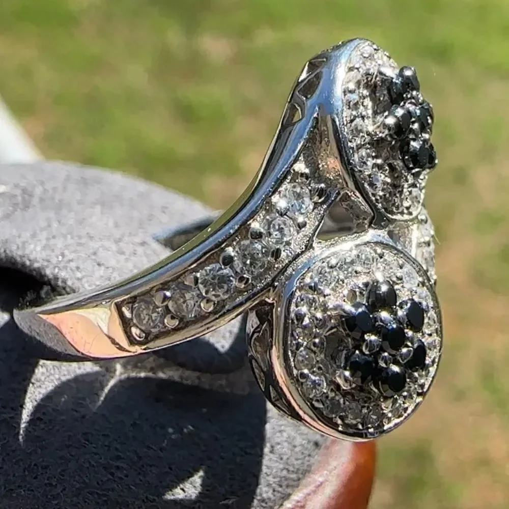 Elegant 925 Sterling Silver Black & White Diamond Ring – Size 7